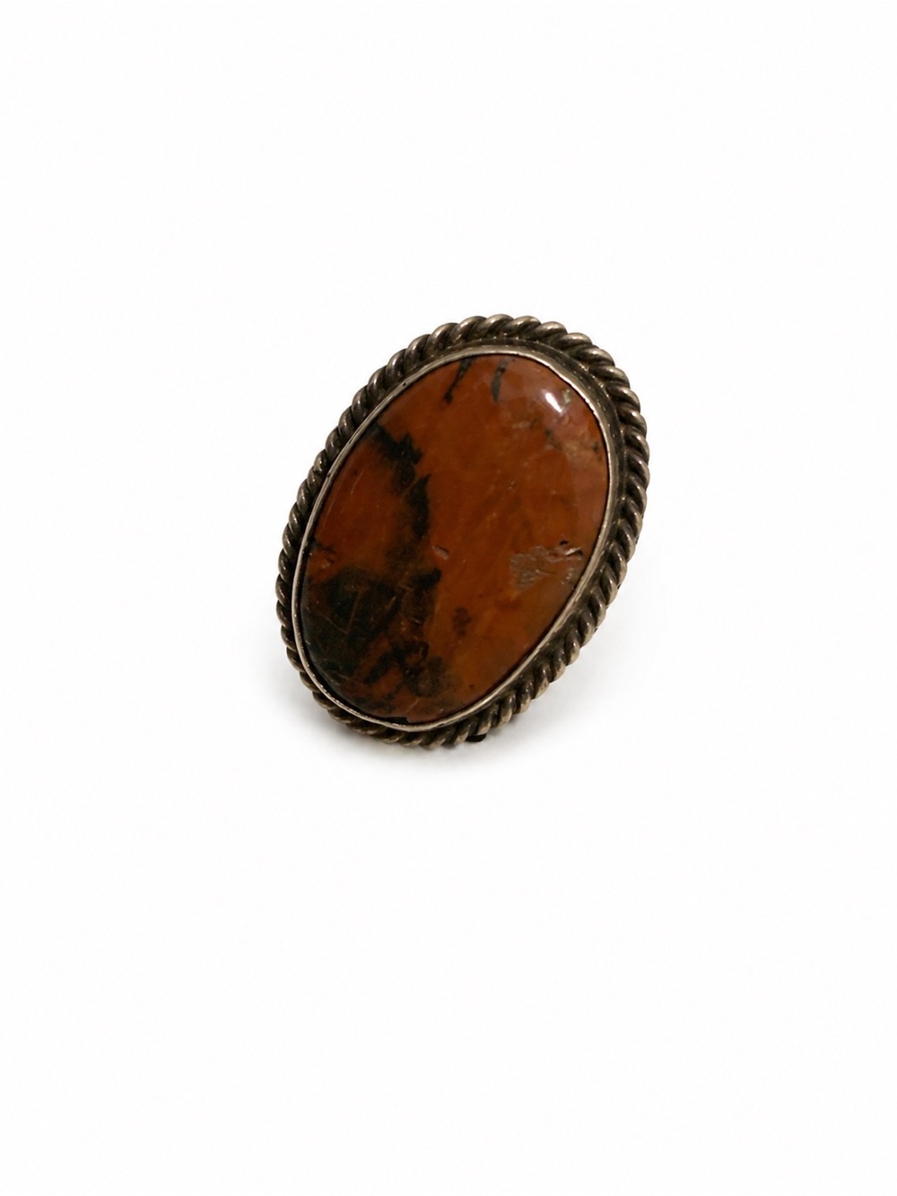Vintage Navajo Petrified Wood Cabochon Ring 925 Sterling Silver Size 5.25